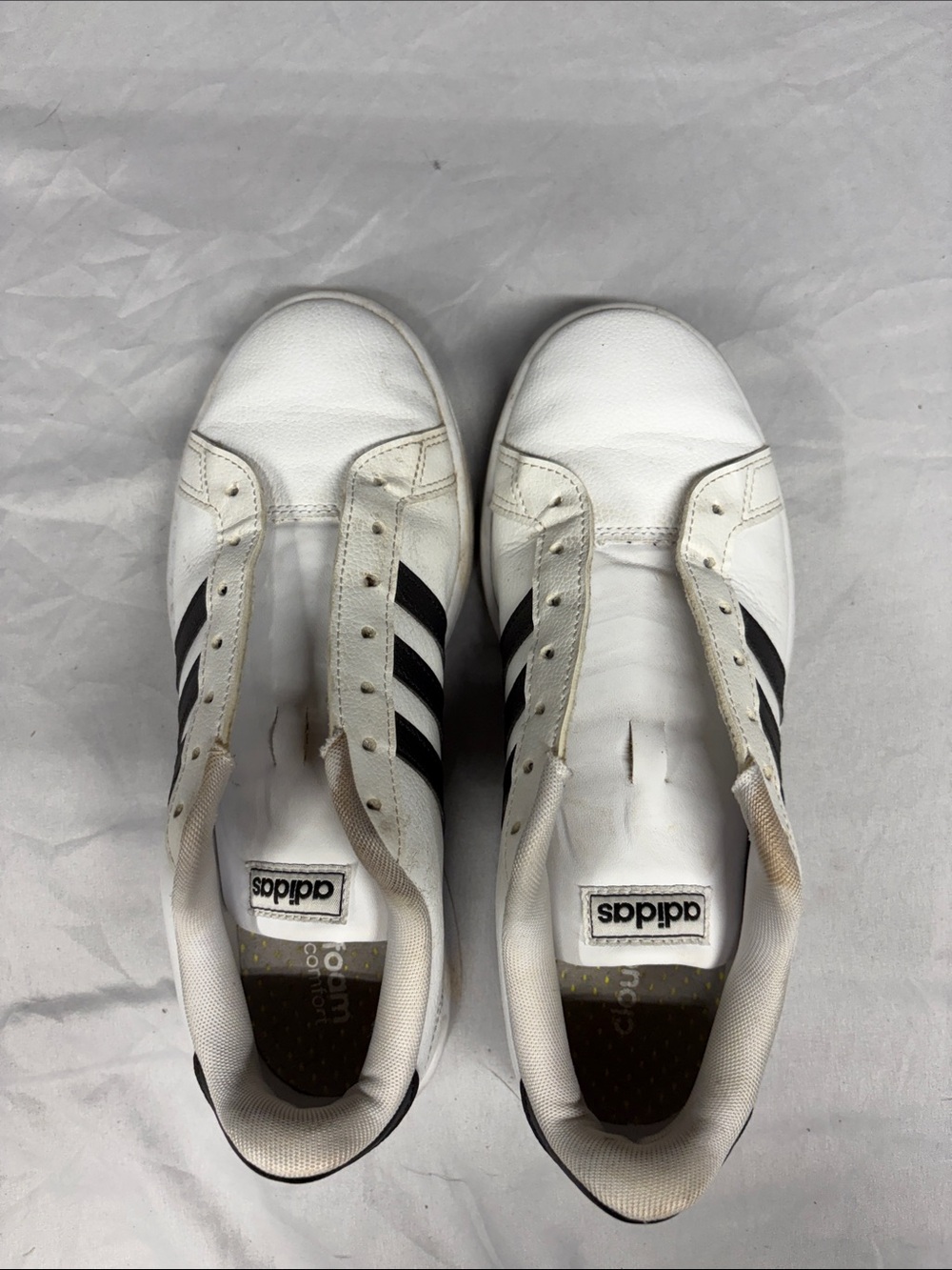 adidas White Leather Sneakers with Black Three-Stripes